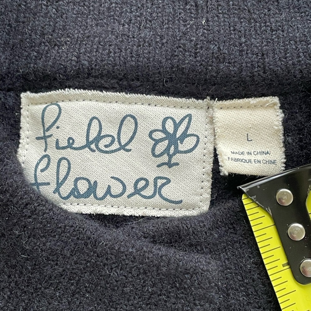 ANTHROPOLOGIE FIELD FLOWER  Black Cardigan Womens Size L Navy Laced Bell-Sleeve - Picture 6 of 13